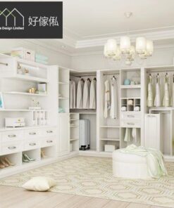 Whole house furniture, combined wardrobe, bookcase, double bed, decorative cabinet, wine cabinet, elegant white design, custom-made