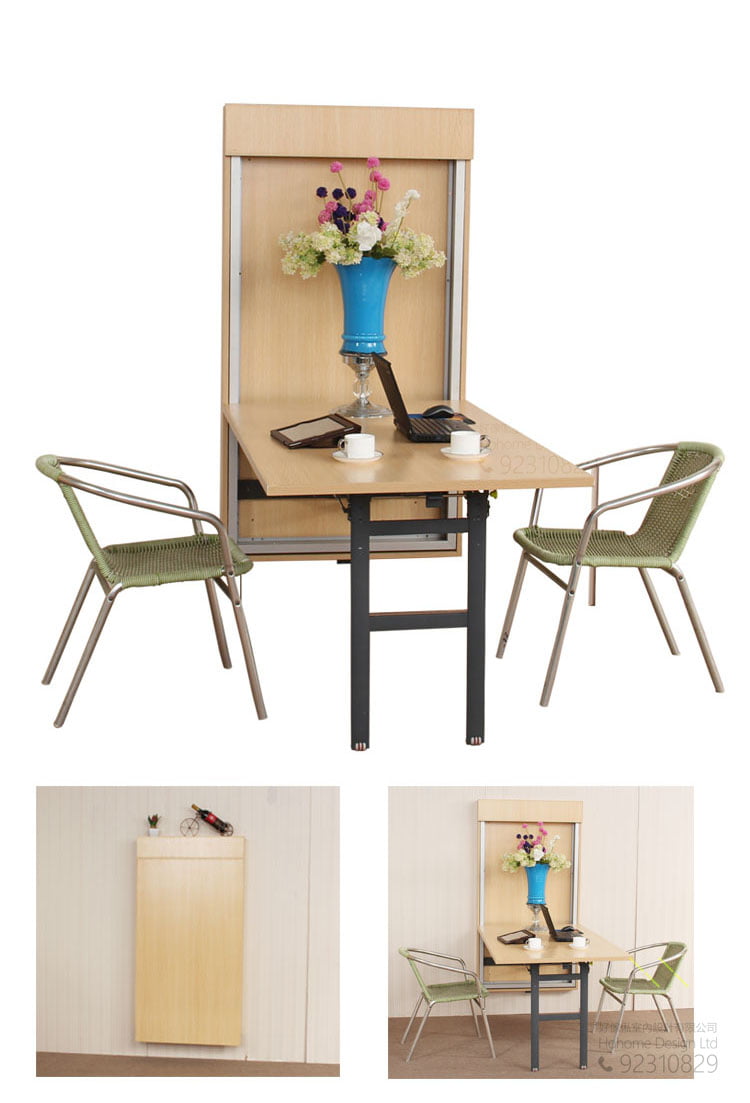 Multi-functional, space-free wall table, suitable for use on custom-built retractable or other custom-built furniture recommended by our designers