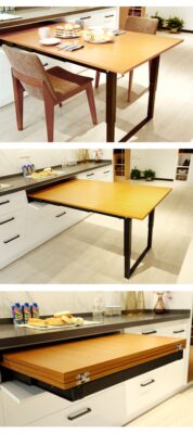 Ultra-compact invisible folding table retractable track