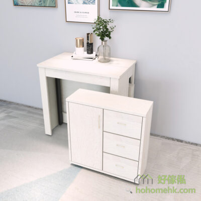 The lockers can be equipped with pulleys and pushed out for independent use, as a bedside table or storage next to the comb, and can be pushed back under the telescopic table to save space, without wasting the dining room space.