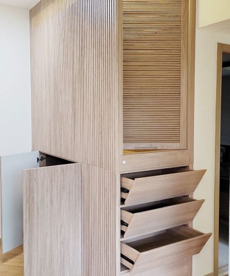 Worker's room with khaki shutters and slats