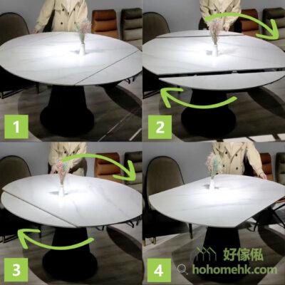 TiaR rotary deformation table Open and close the table table only need one hand to operate! From the round table to close and change into the horse belly table, only need to turn the table clockwise and turn the table, when you want to open the horse belly table into a round table, turn the table counterclockwise, effortless, super simple!