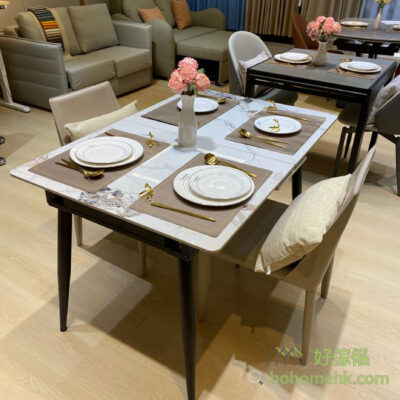 In recent years, rock board has been widely used in interior design, in addition to the background wall, rock board dining table is also very popular. The rock table is lighter than the traditional marble table, but it also has the texture of stone, with bright surface and matte surface rock board, and different choices create different styles.