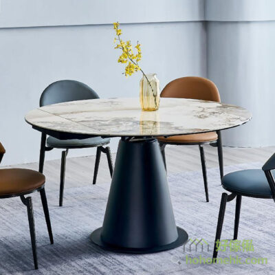 TiaR rotary deformation rock plate round table, there are two sizes and shapes - not open is a horse belly table, suitable for the wall, usually will not hinder the passage of the living room; After the deformation is opened, it is a round dining table ╴ suitable for many people to pull into the middle of the living room when eating.