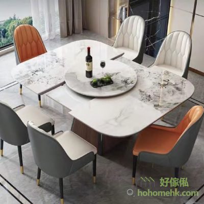 Retractable square rock plate retractable table, put up is 1200x1200mm, suitable for 6-8 people dining, open into 1200x1550mm,8-10 friends together is still enough.