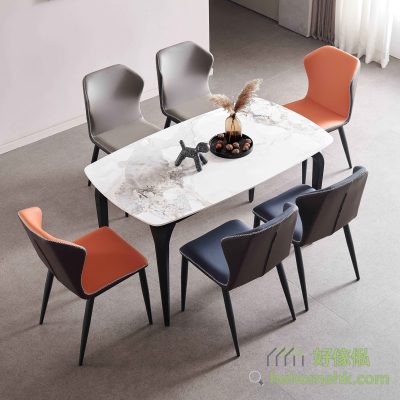 Horse belly shaped rock plate dining table, simple and gorgeous design, dining, meetings are first-class.