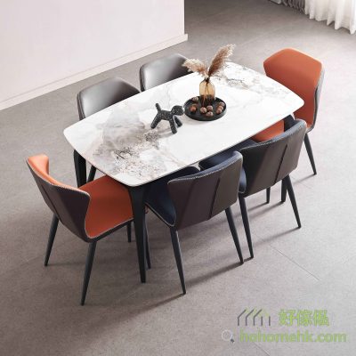 Horse belly shaped rock plate dining table, simple and gorgeous design, dining, meetings are first-class.