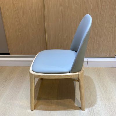 Octagonal chair, light gray imitation leather cushion + light wood color wood bench