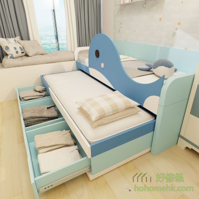 Cute little whale design, made of deep and light blue and white color, ecological board inside and outside the same color, visual effect is more beautiful than Fu Tong rubber board furniture.