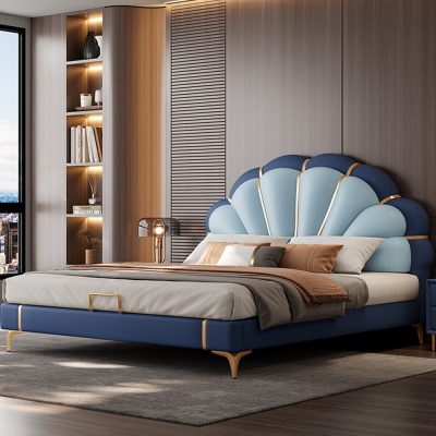 The bed head adopts petal scallop design, the overall atmosphere, the bedroom furniture is the best choice