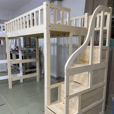 Factory fitting phase, varnish color, clean bed frame + stair cabinet