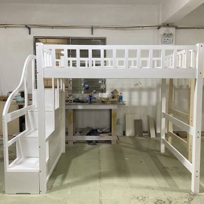 Factory fitting, white, clean bed frame + stair cabinet