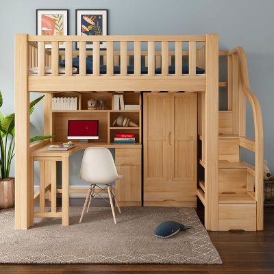 Under the bed, a large desk with a chair creates a comfortable study or work area. The design of the desktop is simple and without loss of atmosphere, enough to place computers, books, stationery and other items to meet the needs of daily study and work.