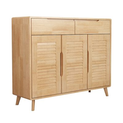 Three doors original wood color shoe cabinet