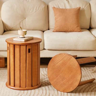 Maya solid wood 4-in-1 stackable stool storage coffee table, which can replace various pieces of furniture, such as coffee tables, stools, and bedside tables.