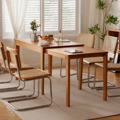 Liam solid wood retractable table (optional dining chair combination), small shape, retractable, perfect for small unit families