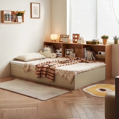 Rose no headboard tatami bed, can be added with storage side cabinets, ideal for small units