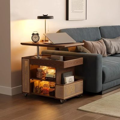 Parker solid wood movable lifting coffee table, movable and rotating design, ideal for small unit families