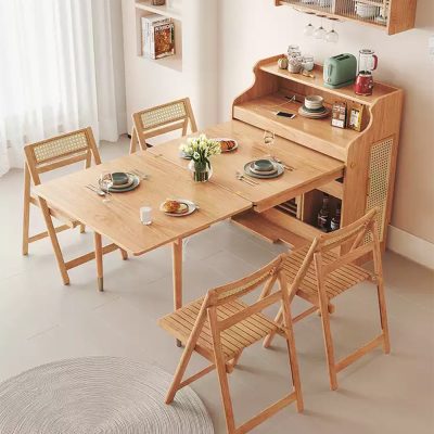 Chloe solid wood side cabinet integrated telescopic dining table, telescopic storage integrated design, the Gospel of small units, covers a small area