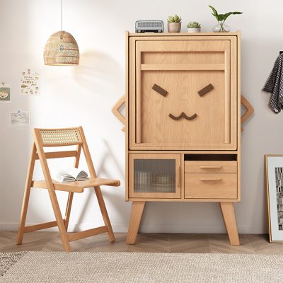 Isaac solid wood side cabinet integrated telescopic table, made of all solid wood, with telescopic function, small footprint at the same time compatible and practical, very suitable for small units