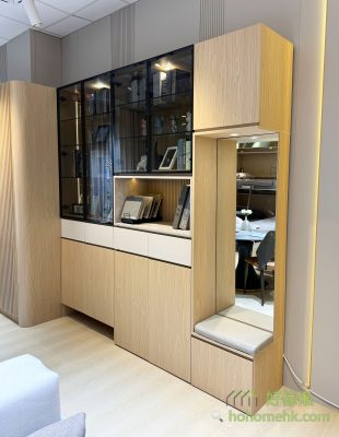 Not enough room for a dining table in the living room? Put the retractable table in the C-cabinet. C cabinet has powerful functions, including accessories cabinet, shoe stool, hidden retractable table, cabinet bucket, shoe cabinet, mirror cabinet.