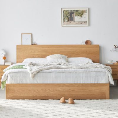 The solid wood oil press bed comes with storage. It has a small footprint and a storage function behind the head of the bed. Moving away from traditional oil press bed design, this bed is perfect for thin units