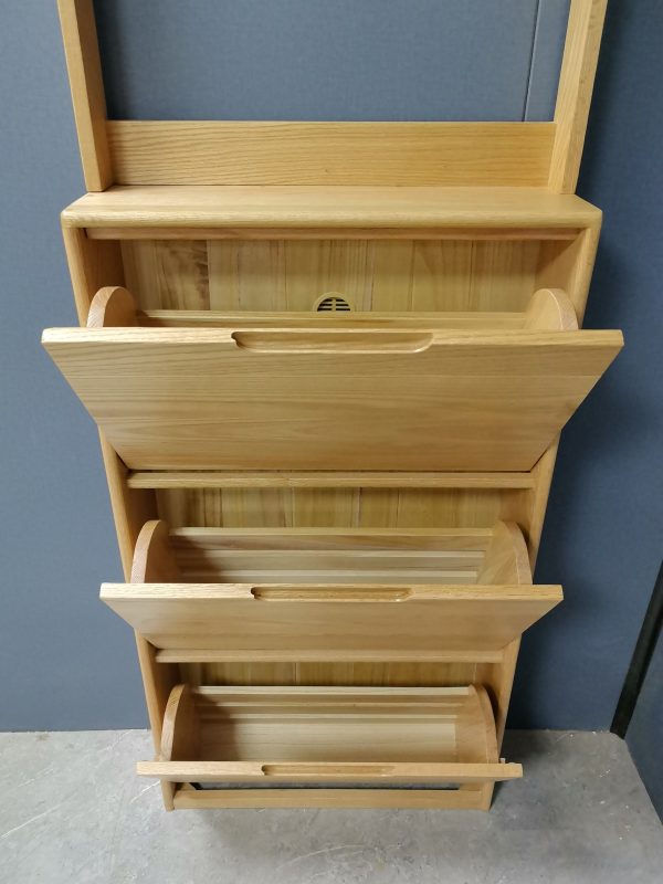 工廠實拍：Noya實木超薄鞋櫃加配衣帽架，原木色，65cm寬x20cm深x211cm高