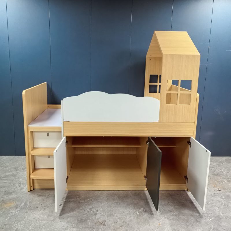 工廠實拍：Riley兒童半高床帶衣櫃書枱組合，樹屋半高床，1000mmx1900mm